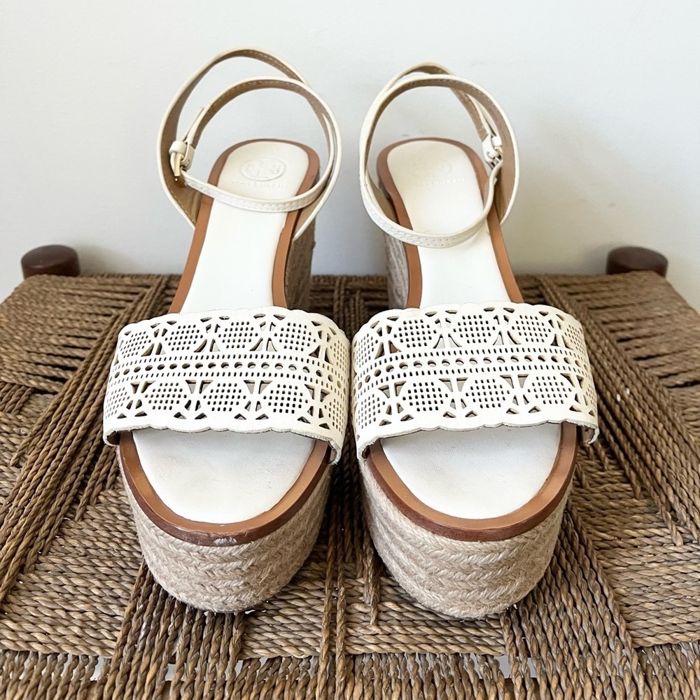 Tory Burch Shoes Women’s 9.5 Roselle Leather Espadrille Heel Resort Wear - Picture 2 of 8